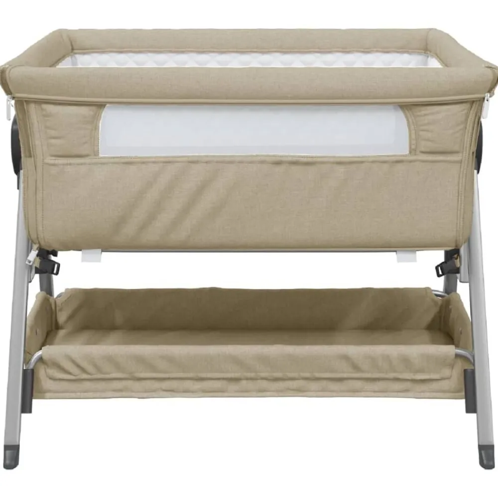Niños vidaXL Mobiliario Para Bebés Y Niños Pequeños-Cuna con colchón tela de lino gris taupe