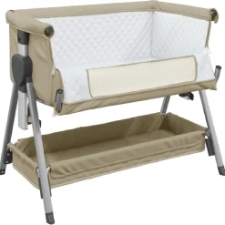 Niños vidaXL Mobiliario Para Bebés Y Niños Pequeños-Cuna con colchón tela de lino gris taupe