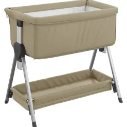 Niños vidaXL Mobiliario Para Bebés Y Niños Pequeños-Cuna con colchón tela de lino gris taupe