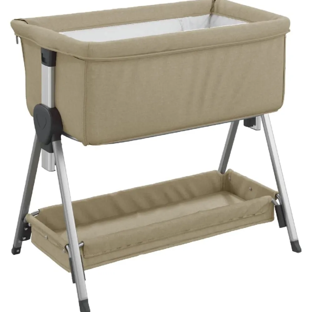 Niños vidaXL Mobiliario Para Bebés Y Niños Pequeños-Cuna con colchón tela de lino gris taupe