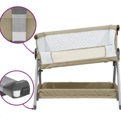 Niños vidaXL Mobiliario Para Bebés Y Niños Pequeños-Cuna con colchón tela de lino gris taupe