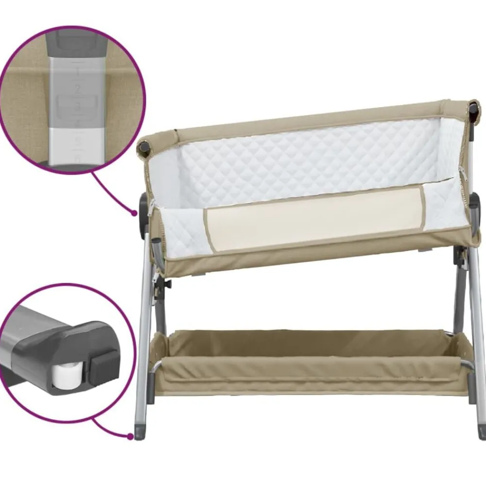 Niños vidaXL Mobiliario Para Bebés Y Niños Pequeños-Cuna con colchón tela de lino gris taupe