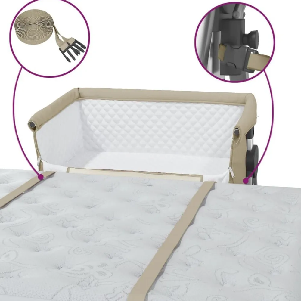 Niños vidaXL Mobiliario Para Bebés Y Niños Pequeños-Cuna con colchón tela de lino gris taupe