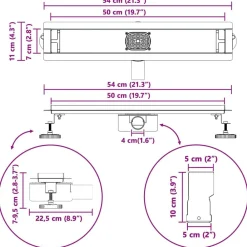 vidaXL Desagüe de ducha 2 en 1 con sifón de 360° 50 cm Negro