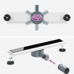 vidaXL Fontanería-Desagüe de ducha con tapa de vidrio y sifón 360° Negro 50 cm