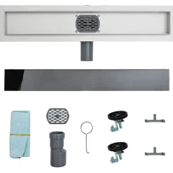 vidaXL Fontanería-Desagüe de ducha con tapa de vidrio y sifón 360° Negro 50 cm