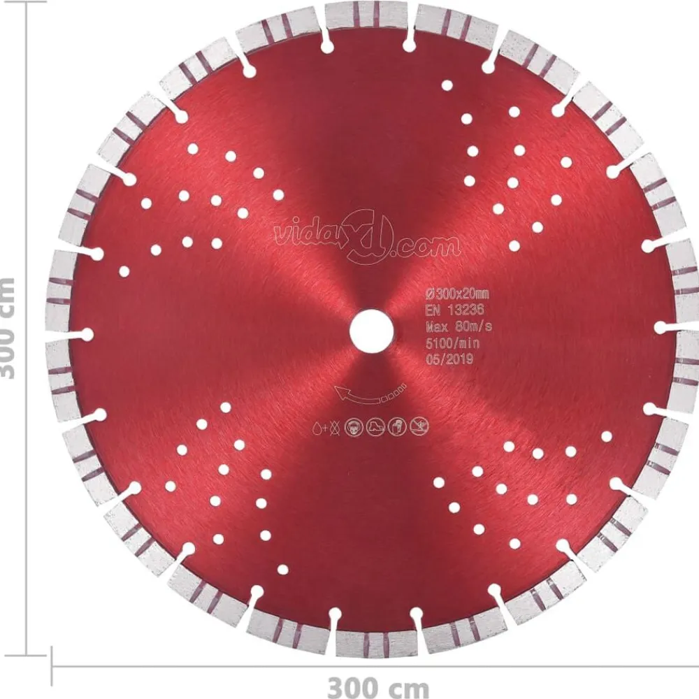 vidaXL Accesorios Para Herramientas-Disco de corte de diamante con turbo y agujeros acero 300 mm