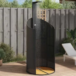vidaXL Piscina Y Spa-Ducha de exterior ratán PE y acacia 100x100x241,5 cm