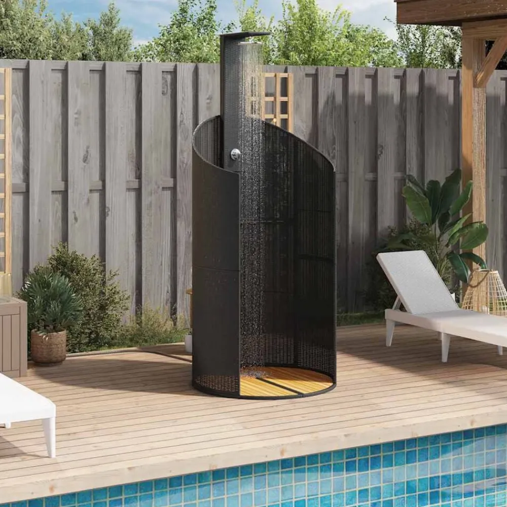 vidaXL Piscina Y Spa-Ducha de exterior ratán PE y acacia 100x100x241,5 cm