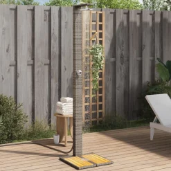 vidaXL Piscina Y Spa-Ducha de exterior ratán PE y madera acacia 50x55x224 cm