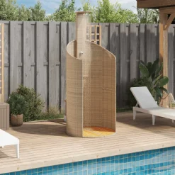 vidaXL Piscina Y Spa-Ducha de exterior ratán PE y acacia 100x100x241,5 cm