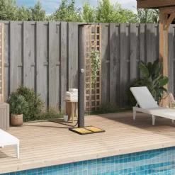 vidaXL Ducha de exterior ratán PE y madera acacia 50x55x224 cm Negro Outlet