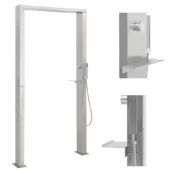 vidaXL Piscina Y Spa-Ducha de exterior de acero inoxidable chorro doble
