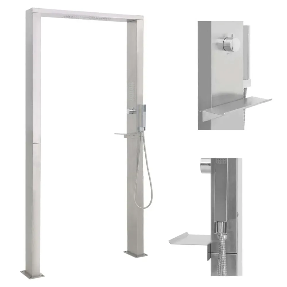 vidaXL Piscina Y Spa-Ducha de exterior de acero inoxidable chorro doble