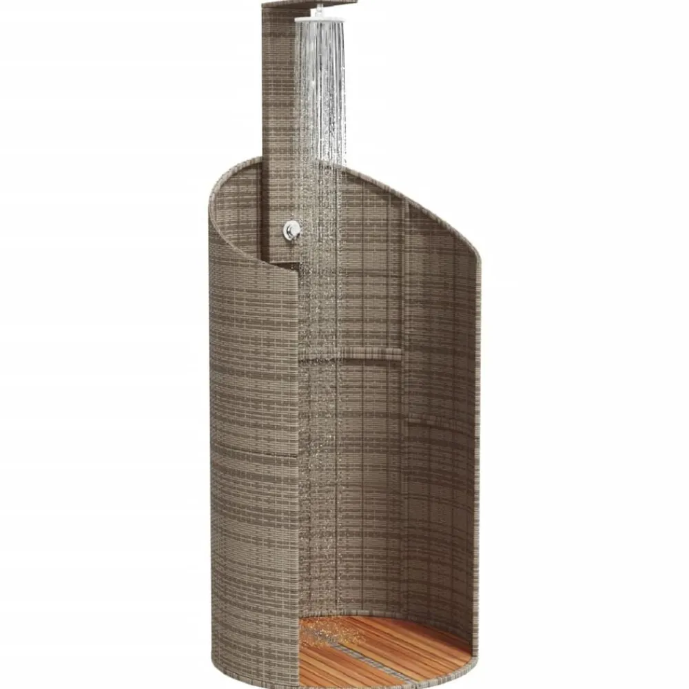 vidaXL Ducha de exterior ratán PE y acacia 100x100x241,5 cm Gris Clearance