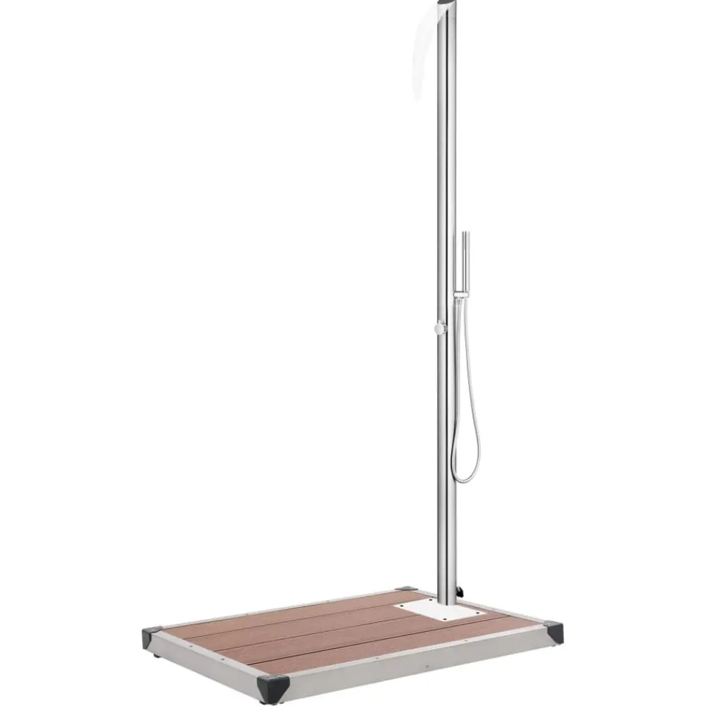 vidaXL Piscina Y Spa-Ducha de jardín con base marrón 225 cm acero inoxidable