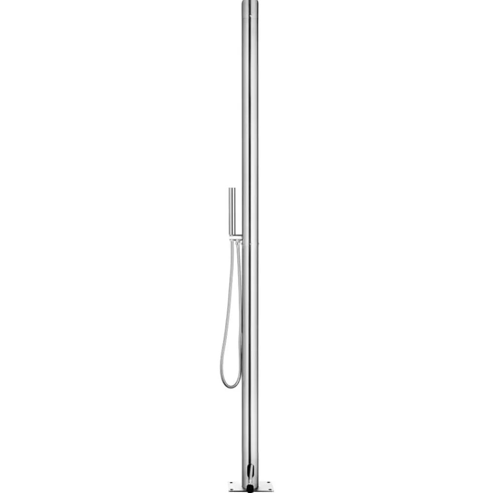 vidaXL Piscina Y Spa-Ducha de jardín con base marrón 225 cm acero inoxidable
