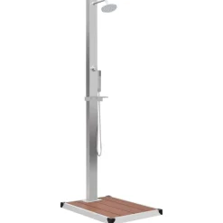 vidaXL Ducha de jardín con plato acero inoxidable WPC Marr&oacute;n Outlet