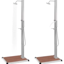 vidaXL Ducha de jardín con plato acero inoxidable WPC Marr&oacute;n Outlet