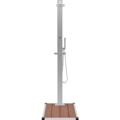 vidaXL Ducha de jardín con plato acero inoxidable WPC Marr&oacute;n Outlet