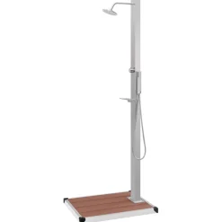 vidaXL Ducha de jardín con plato acero inoxidable WPC Marr&oacute;n Outlet