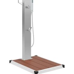 vidaXL Ducha de jardín con plato acero inoxidable WPC Marr&oacute;n Outlet