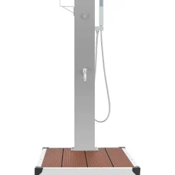 vidaXL Ducha de jardín con plato acero inoxidable WPC Marr&oacute;n Outlet