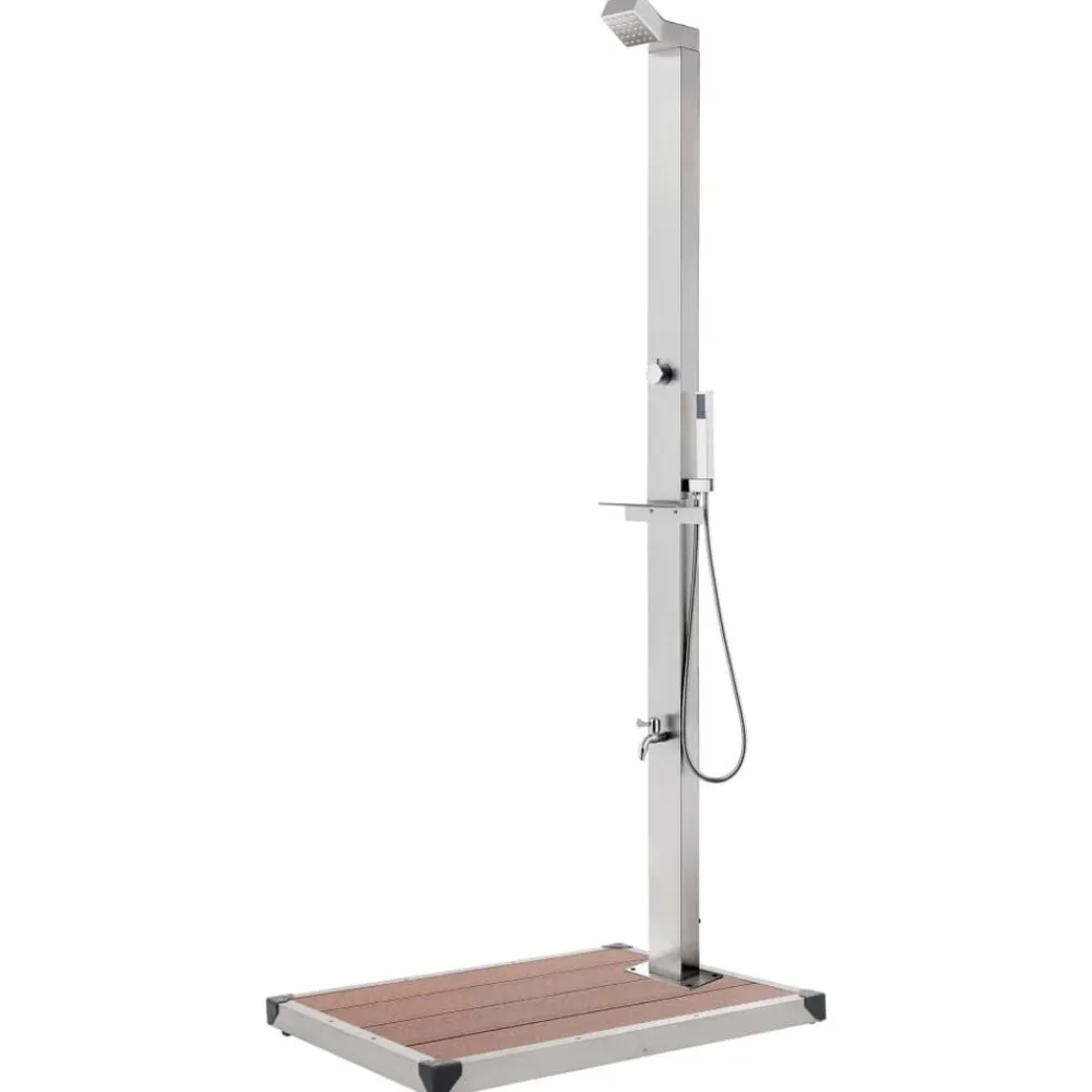 vidaXL Piscina Y Spa-Ducha de jardín con base marrón 225 cm acero inoxidable