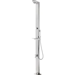 vidaXL Piscina Y Spa-Ducha de jardín con base marrón 225 cm acero inoxidable