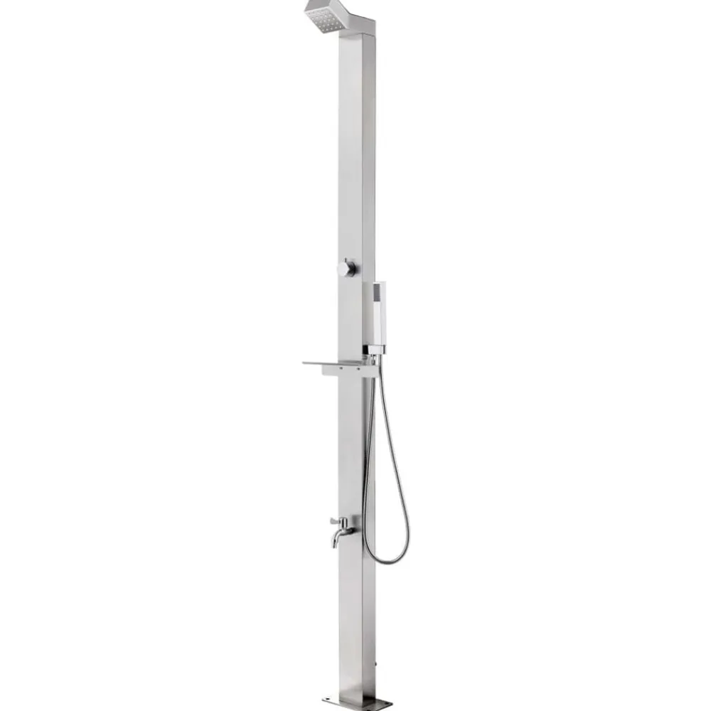 vidaXL Piscina Y Spa-Ducha de jardín con base marrón 225 cm acero inoxidable