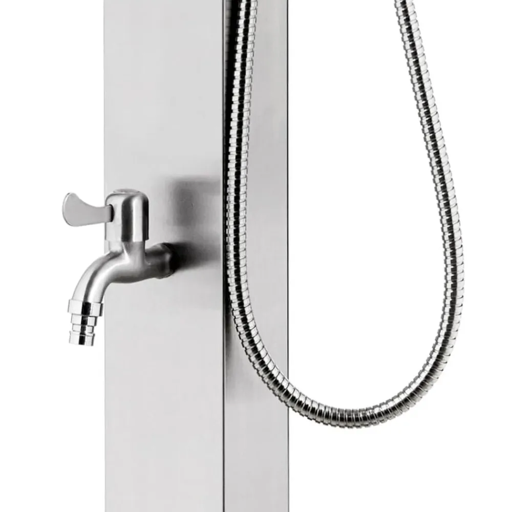 vidaXL Piscina Y Spa-Ducha de jardín con base marrón 225 cm acero inoxidable