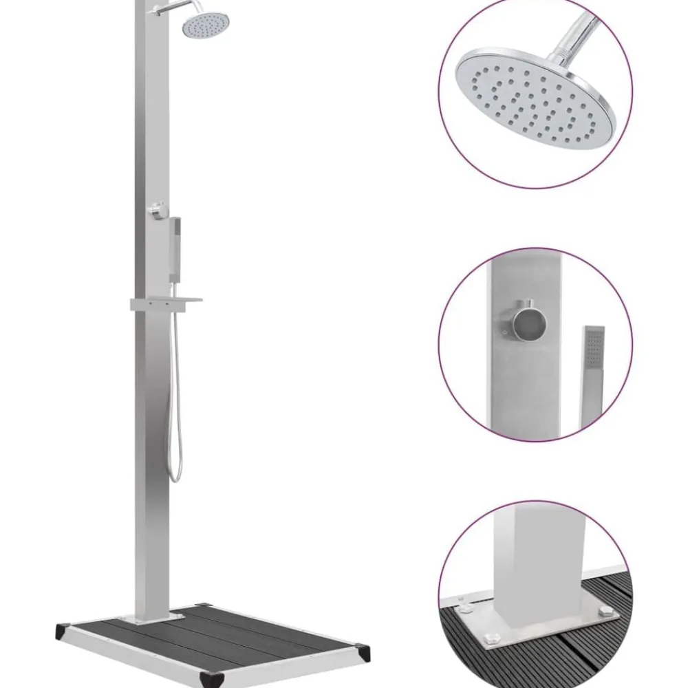 vidaXL Ducha de jardín con plato acero inoxidable WPC Gris Sale