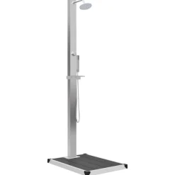 vidaXL Ducha de jardín con plato acero inoxidable WPC Gris Sale