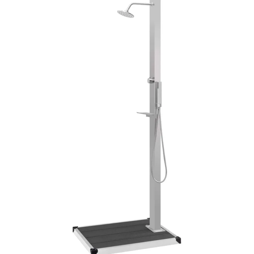 vidaXL Ducha de jardín con plato acero inoxidable WPC Gris Sale