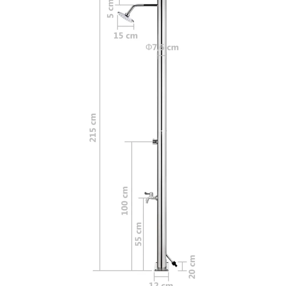 vidaXL Ducha de jardín con base 220 cm acero inoxidable Gris Outlet