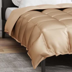 vidaXL Edredón de Invierno 135 x 200 cm Satén y Microfibra Dorado Outlet