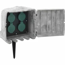vidaXL Suministros Eléctricos-Enchufe de exterior con estaca 4 vías apariencia piedra gris