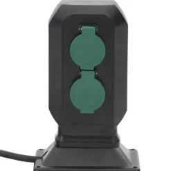 vidaXL Suministros Eléctricos-Enchufe de exterior con estaca 2 vías negro verde 15,5x11x24 cm