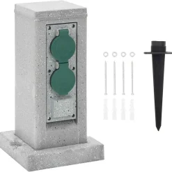 vidaXL Suministros Eléctricos-Enchufe de exterior con estaca 4 vías apariencia piedra gris