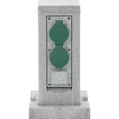 vidaXL Suministros Eléctricos-Enchufe de exterior con estaca 4 vías apariencia piedra gris