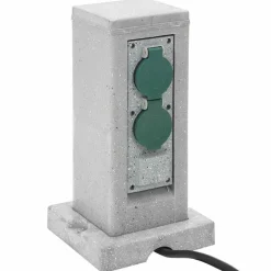 vidaXL Suministros Eléctricos-Enchufe de exterior con estaca 4 vías apariencia piedra gris
