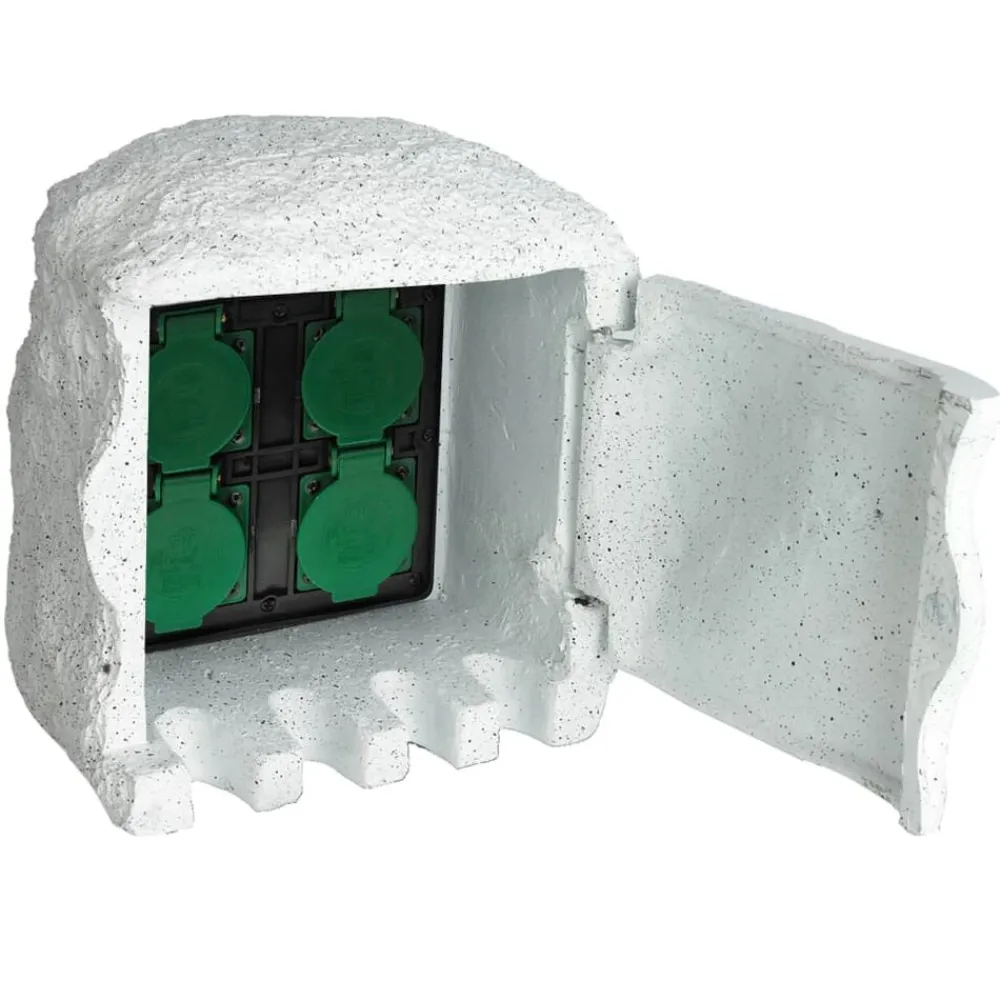 vidaXL Enchufe de jardín 4 ranuras resistente al agua resina Blanco Discount