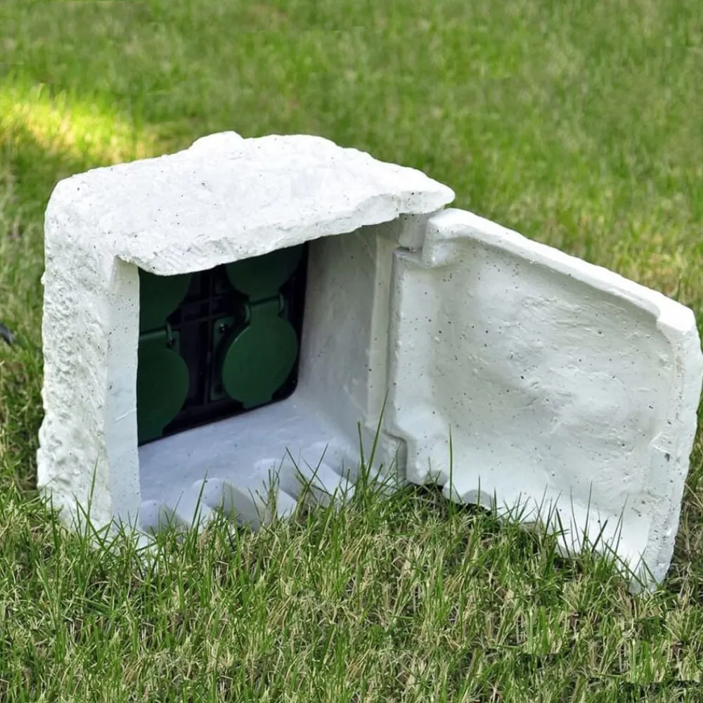 vidaXL Enchufe de jardín 4 ranuras resistente al agua resina Blanco Discount