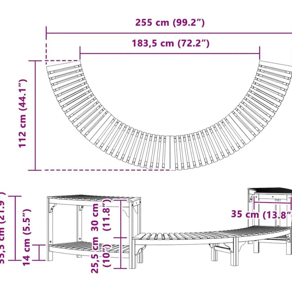 vidaXL Piscina Y Spa-Entorno de Tina de Hidromasaje Semicircular 252 x 112 x 55,5 cm
