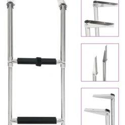 vidaXL Piezas Y Accesorios Para Vehículos-Escalera de embarque plegable 2 peldaños acero inoxidable