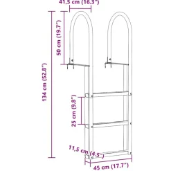 vidaXL Piezas Y Accesorios Para Vehículos-Escalera de muelle de 3 pasos Plateado 45 x 11,5 x 134 cm