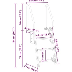 vidaXL Piezas Y Accesorios Para Vehículos-Escalera de muelle de 3 pasos Plateado 58 x 77 x 144 cm