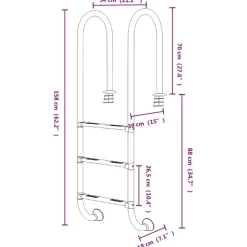 vidaXL Piscina Y Spa-Escalera para piscina acero inoxidable 304 54x38x158 cm