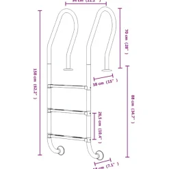 vidaXL Piscina Y Spa-Escalera para piscina acero inoxidable 304 54x38x158 cm