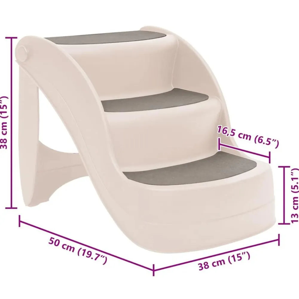 vidaXL Escalera perros plegable 3 peldaños plástico 50x38x38cm Crema Sale